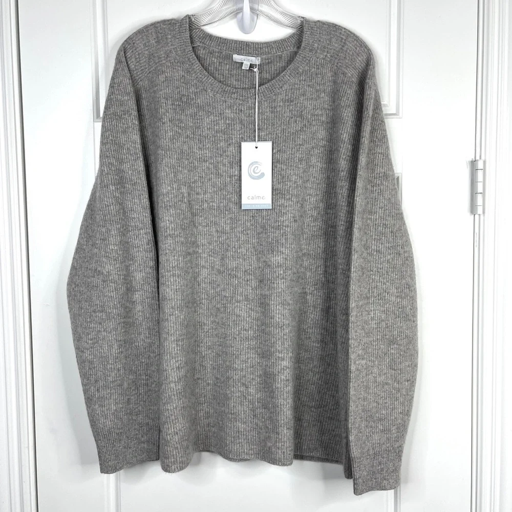 JOHNNY WAS CALME 100% Cashmere Ribbed Pullover Sweater Gray NEW Size XXL